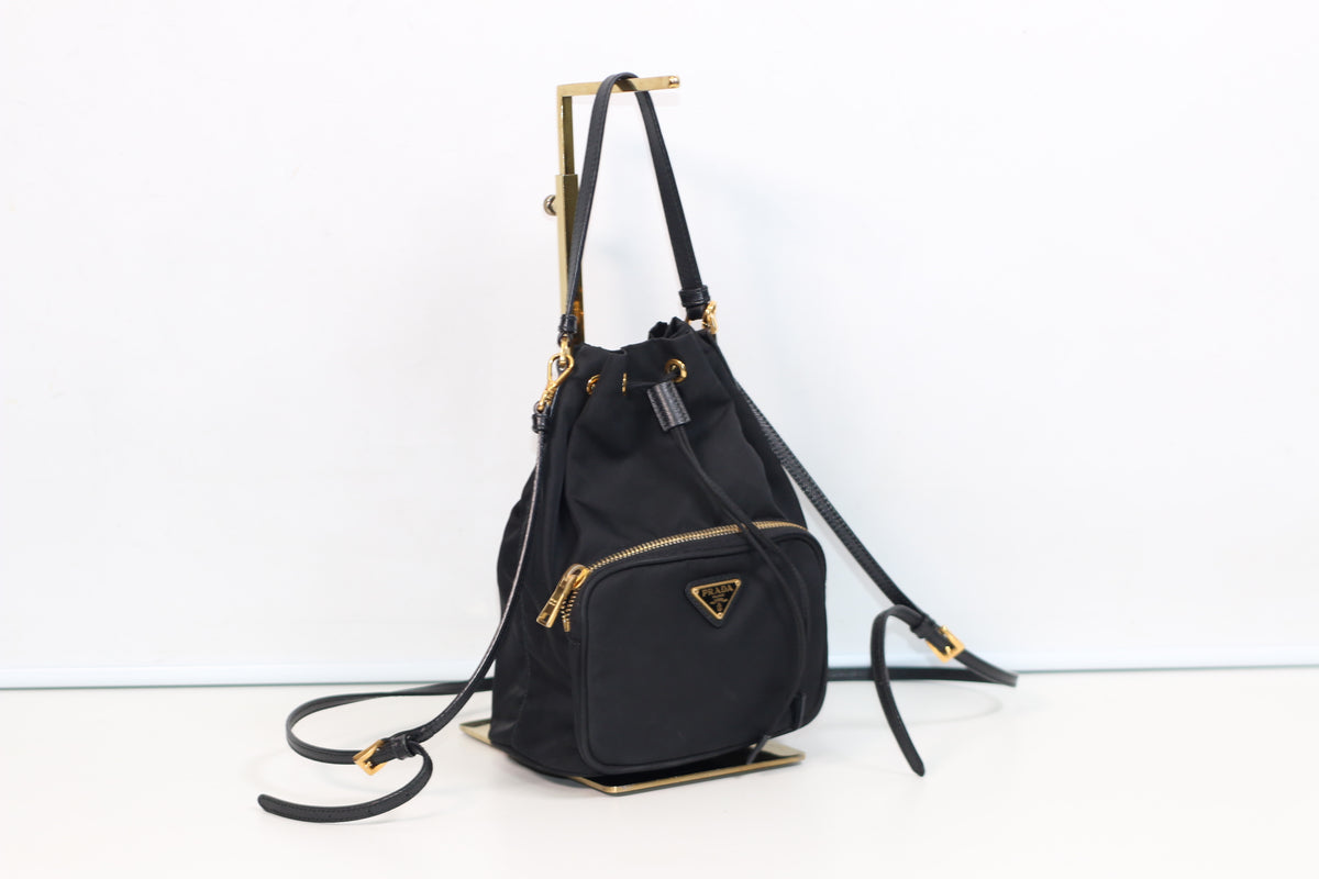 Prada Black Nylon Duet ONE Bucket Shoulder Bag 1BH038