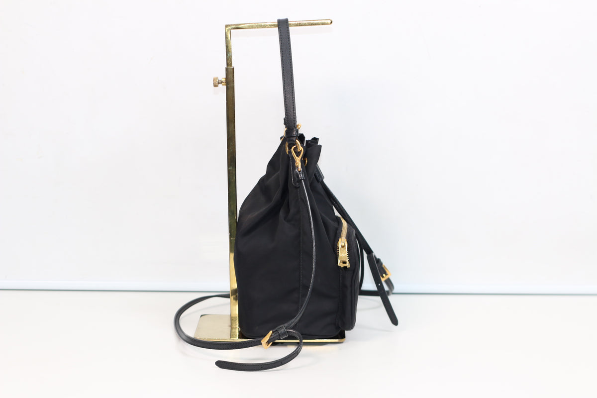 Prada Black Nylon Duet ONE Bucket Shoulder Bag 1BH038