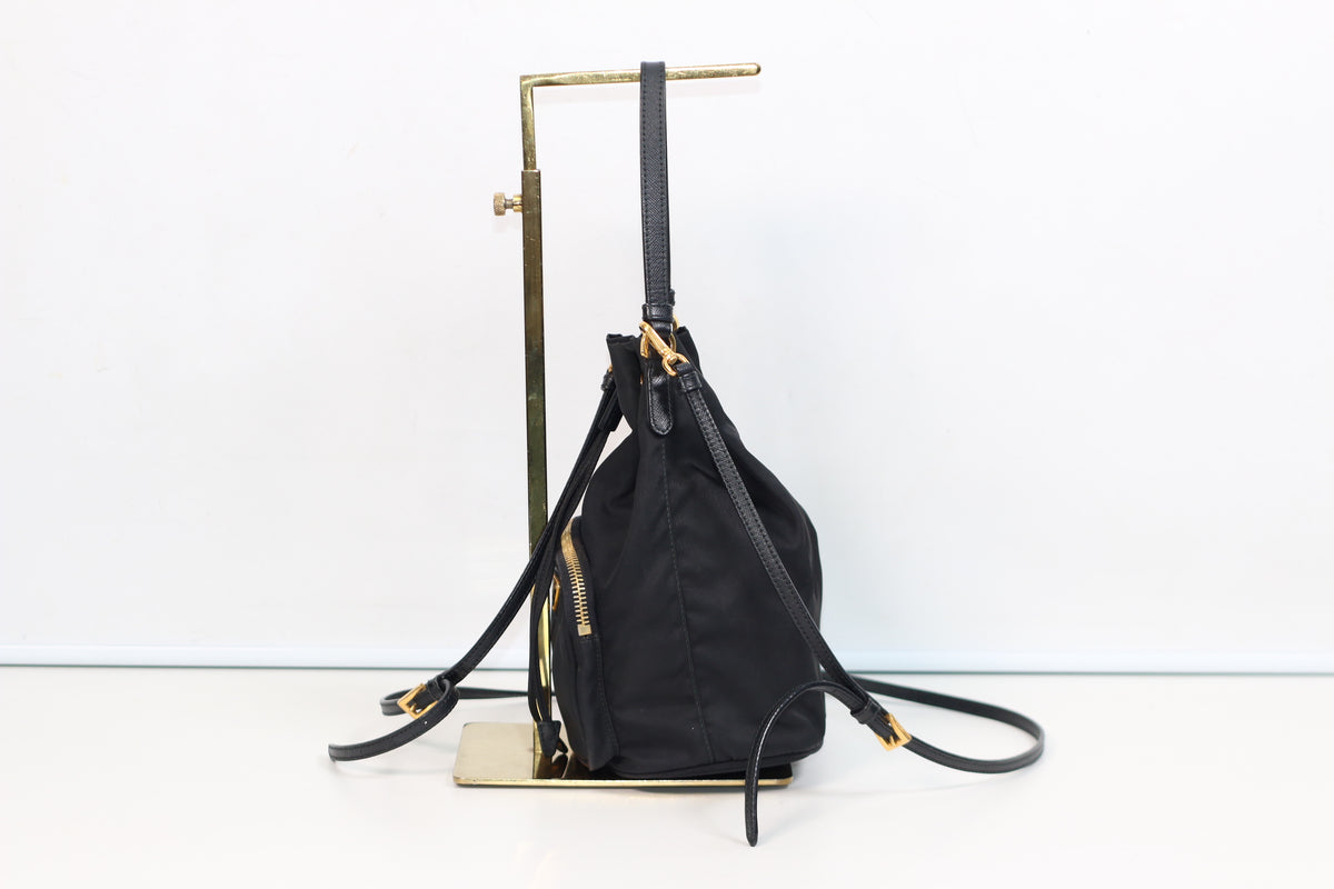 Prada Black Nylon Duet ONE Bucket Shoulder Bag 1BH038