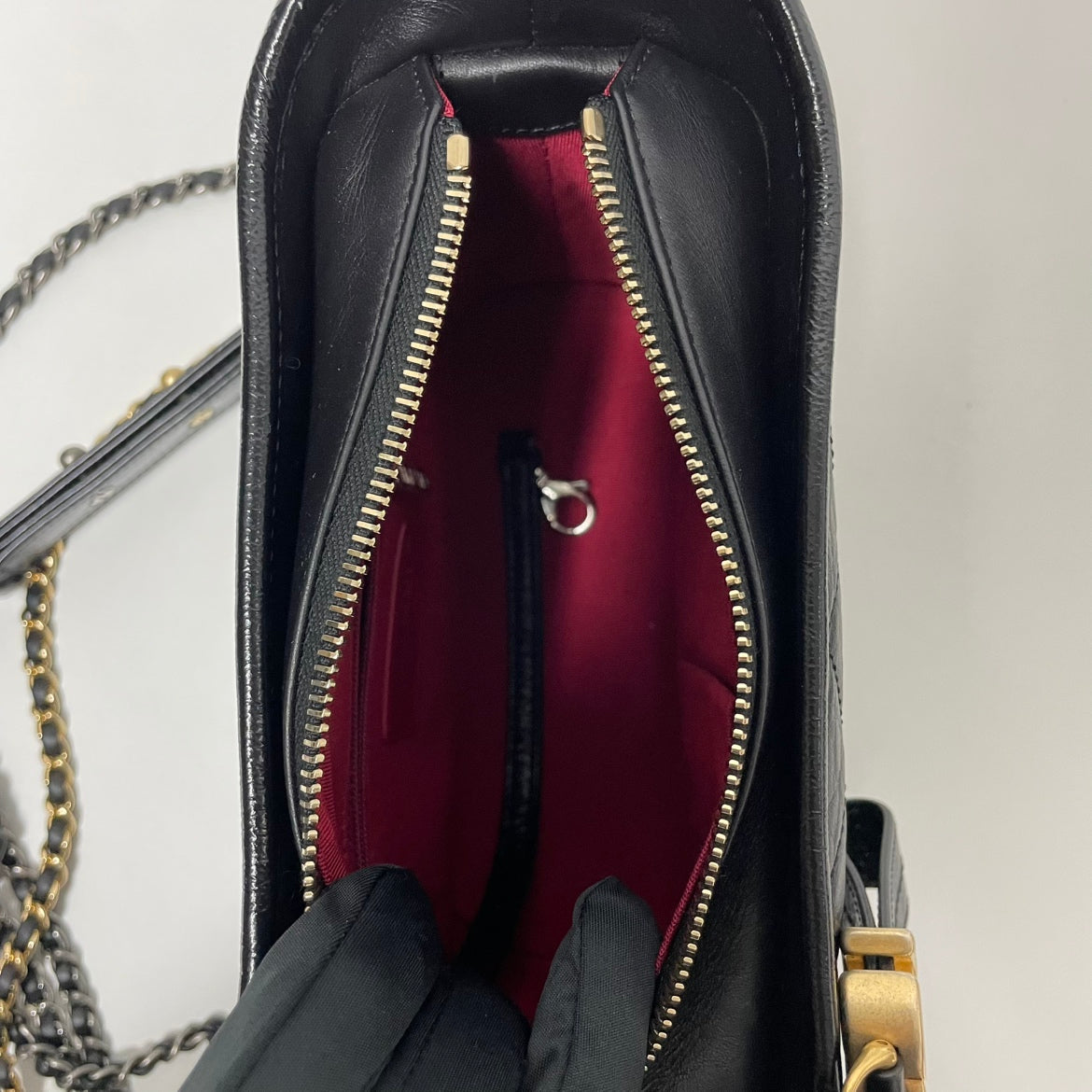 Chanel Black Leather Gabrielle Calfskin Hobo Double Chain Small Shoulder Convertible Crossbody Bag A91810 (V380500414H)