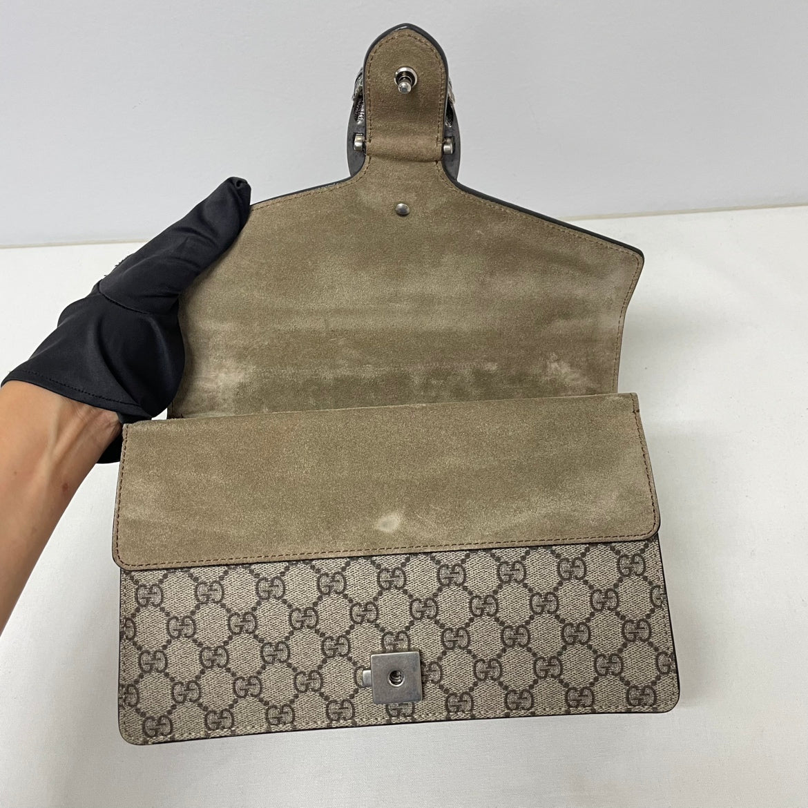 Gucci Brown PVC GG Dionysus Silver-Tone Chain Small Shoulder Bag 400249
