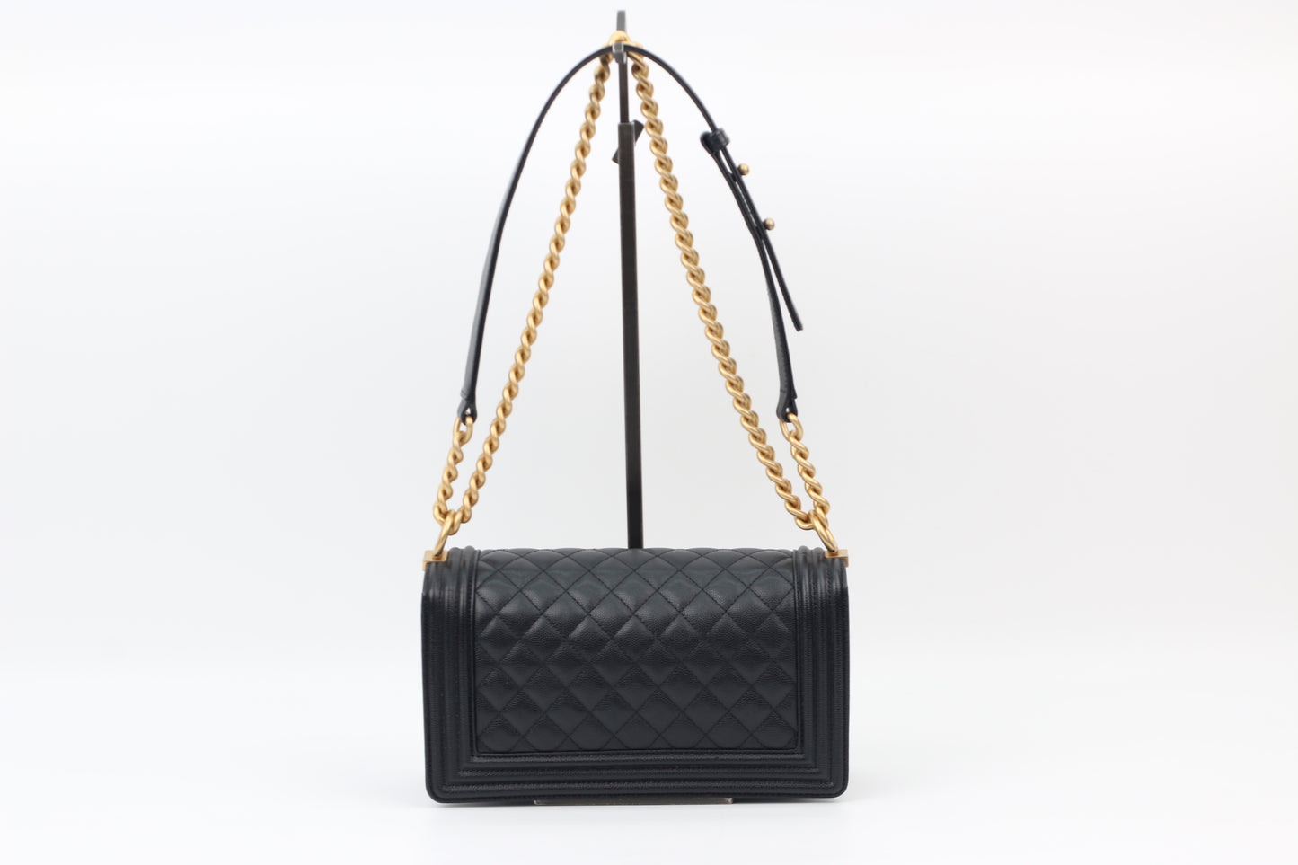 Chanel Black Caviar Skin Boy Chanel Gold Hardware Chain Medium Shoulder Bag A67086 (V380580317P)