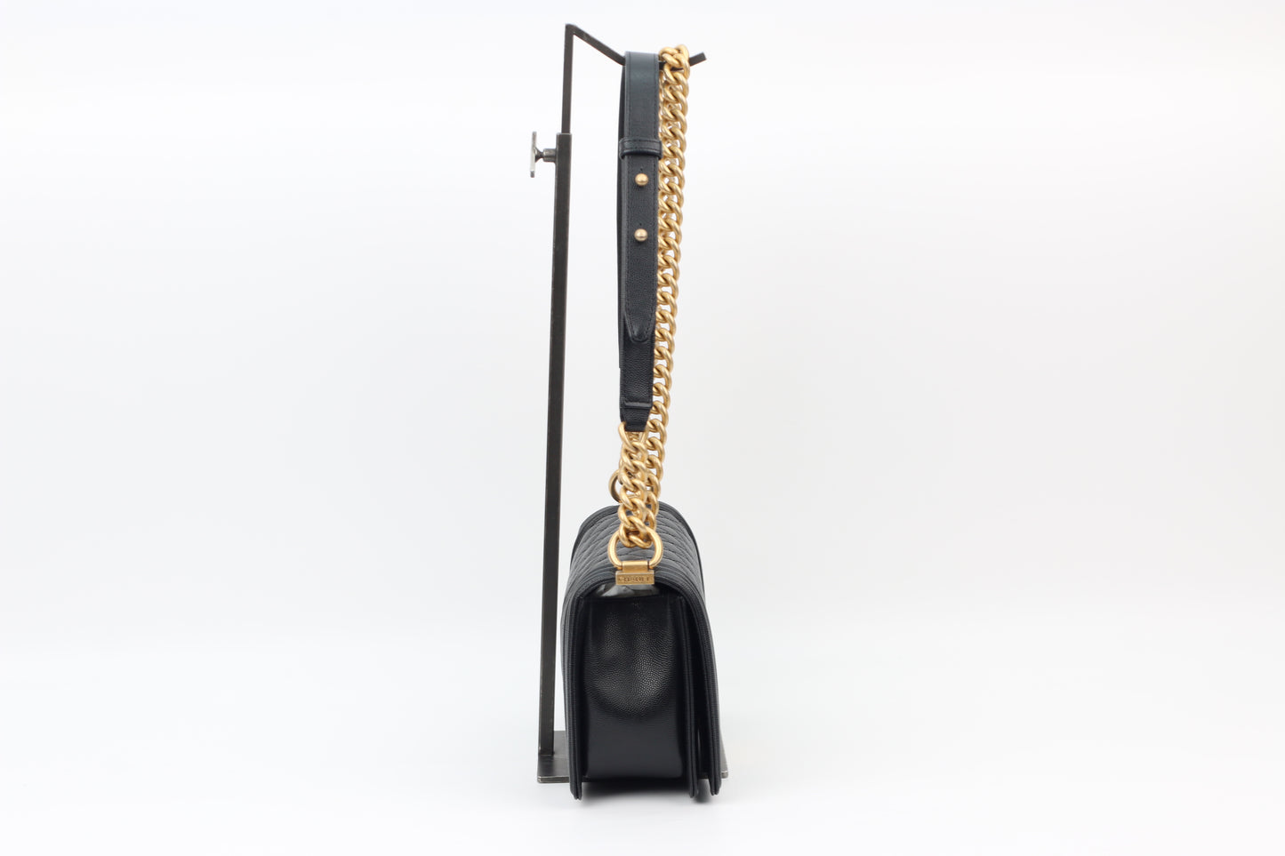 Chanel Black Caviar Skin Boy Chanel Gold Hardware Chain Medium Shoulder Bag A67086 (V380580317P)