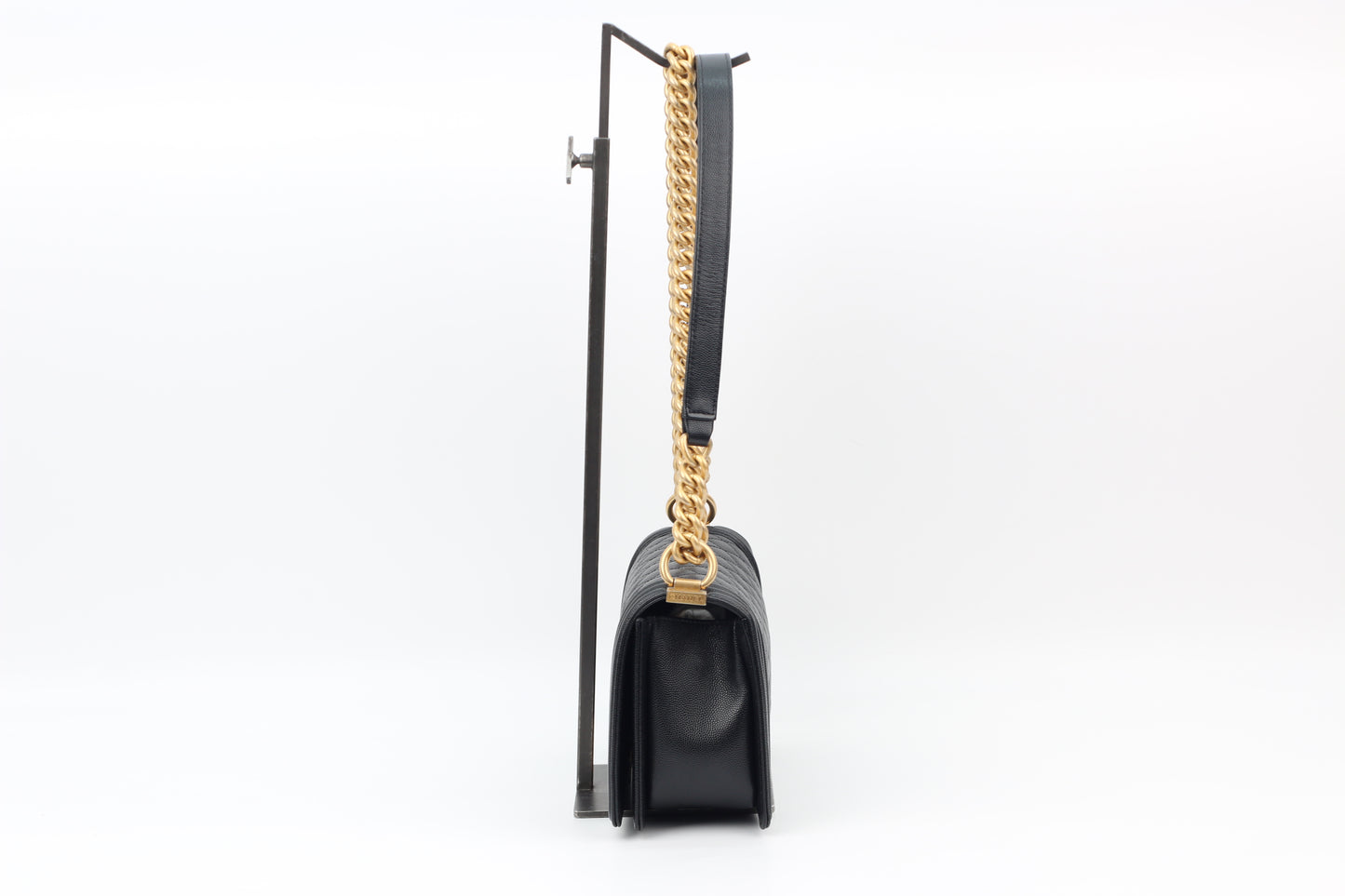 Chanel Black Caviar Skin Boy Chanel Gold Hardware Chain Medium Shoulder Bag A67086 (V380580317P)