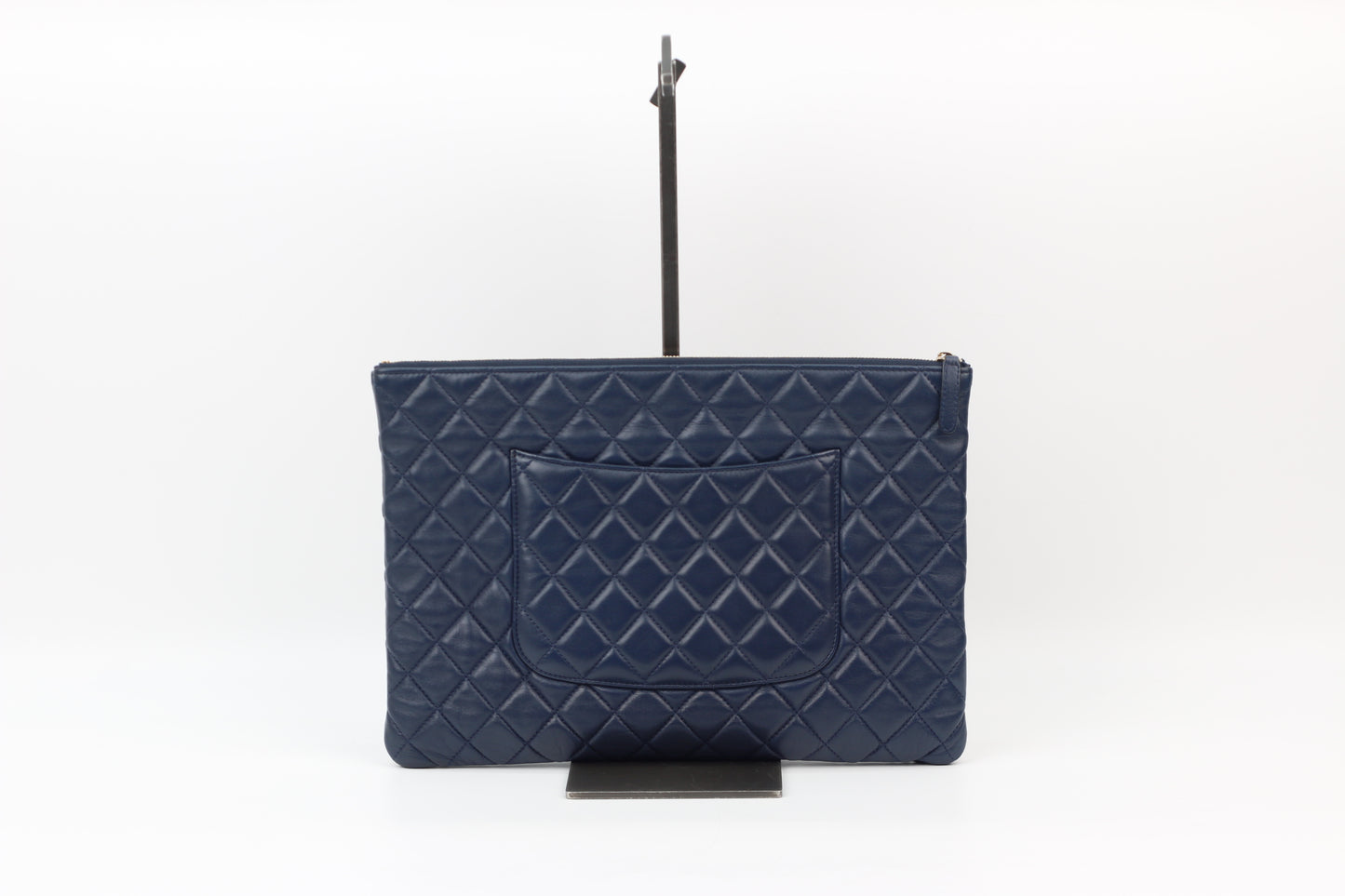 Chanel Navy Lambskin Vintage Silver Hardware Logo Large Clutch Bag A69251 (V03890311P)