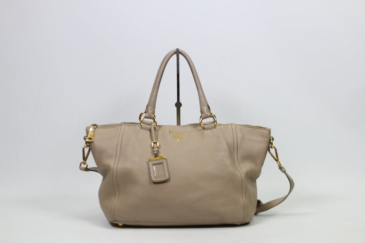 Prada Gray Leather Vitello Daino ONE Shoulder Bag BL0674