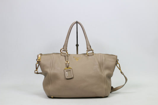 Prada Gray Leather Vitello Daino ONE Shoulder Bag BL0674