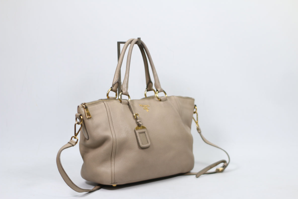 Prada Gray Leather Vitello Daino ONE Shoulder Bag BL0674