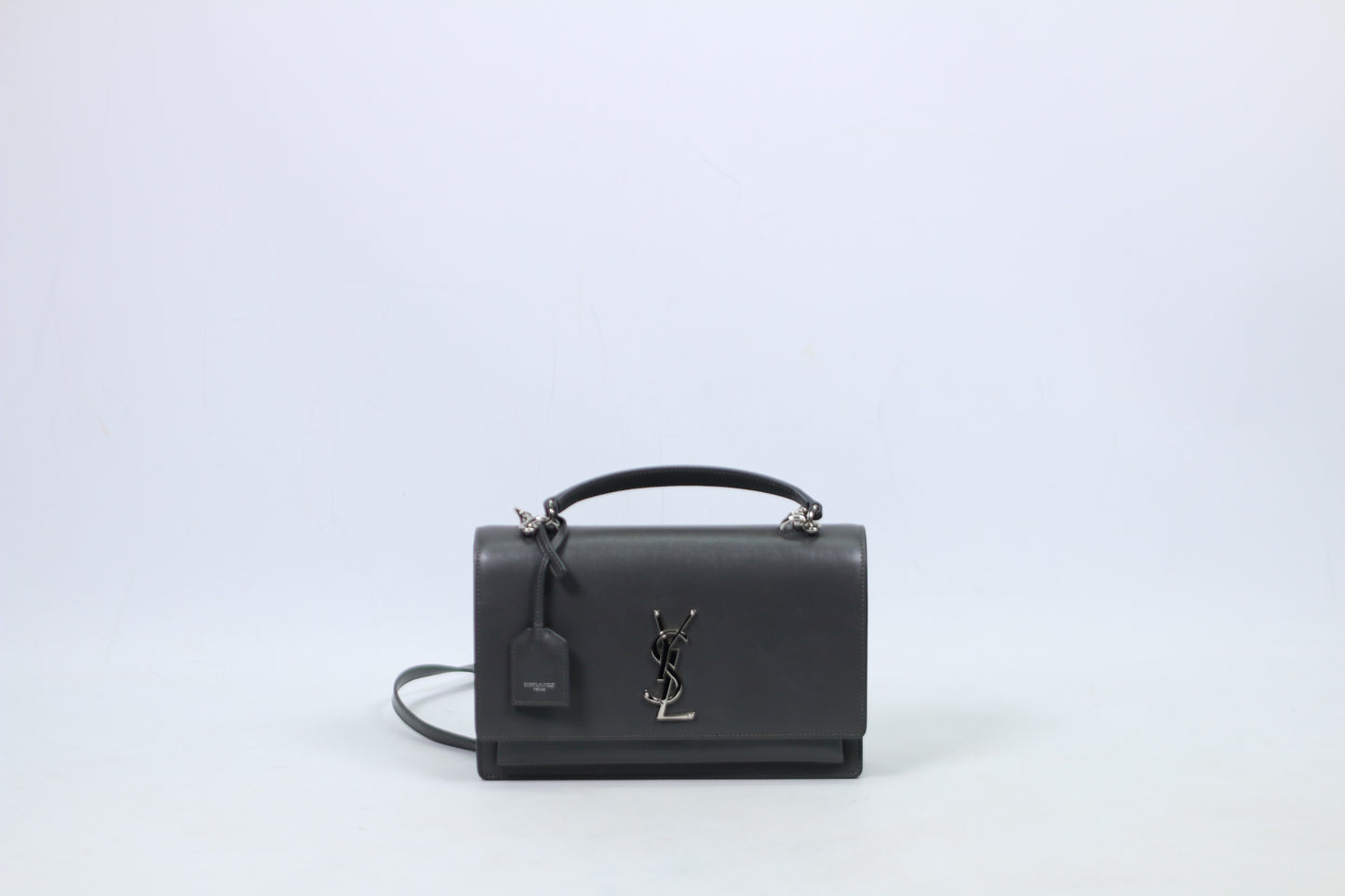 Saint Laurent Gray Leather Sunset Medium Shoulder Bag 634723
