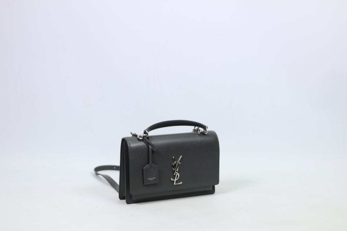 Saint Laurent Gray Leather Sunset Medium Shoulder Bag 634723