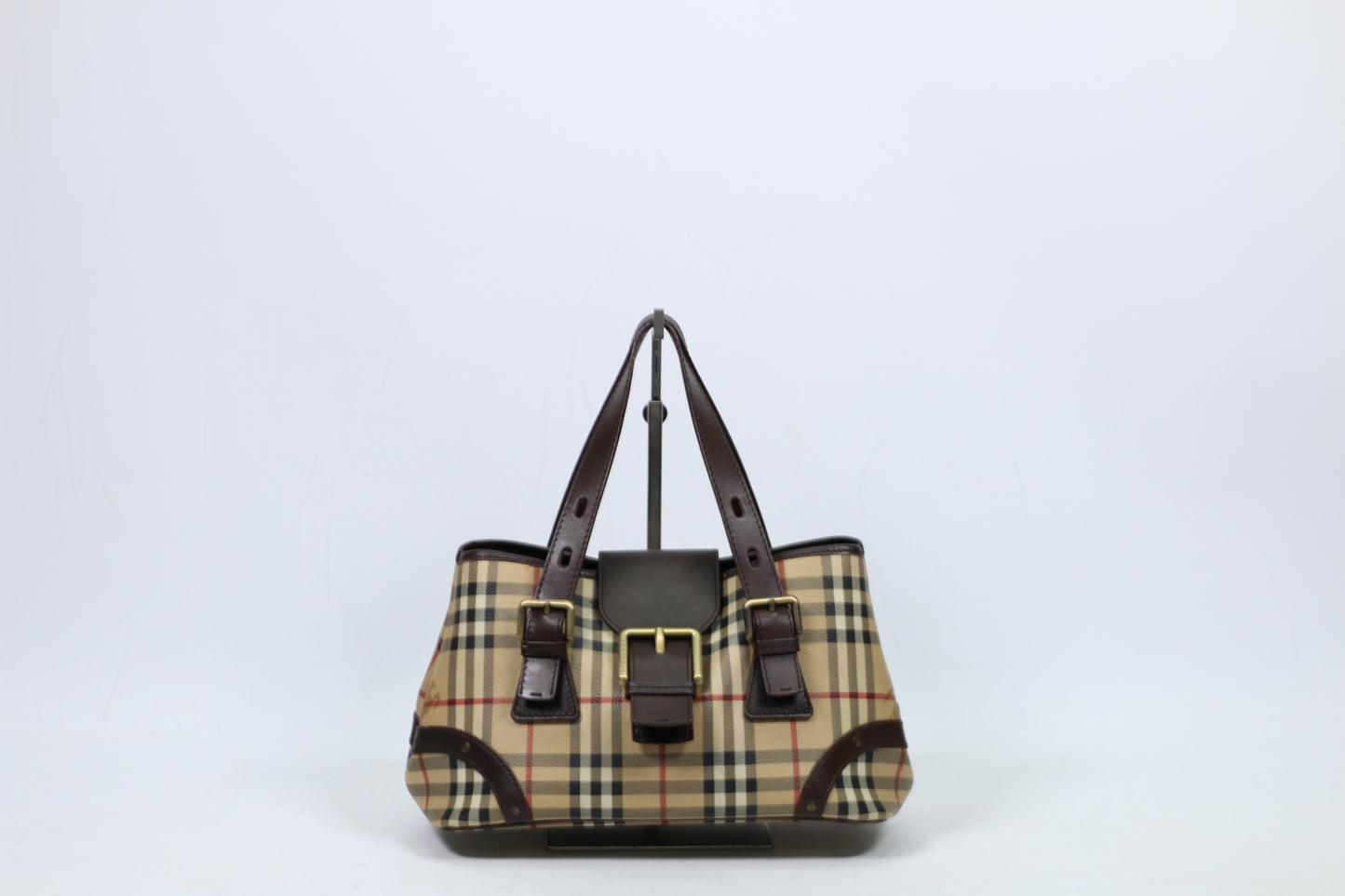 Burberry Brown PVC Haymarket Belt ONE Tote Bag 58CAL