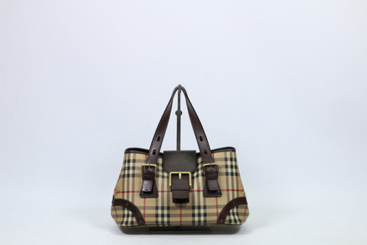 Burberry Brown PVC Haymarket Belt ONE Tote Bag 58CAL