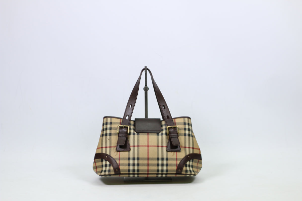 Burberry Brown PVC Haymarket Belt ONE Tote Bag 58CAL