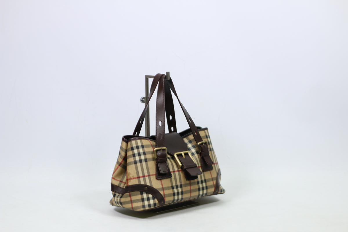 Burberry Brown PVC Haymarket Belt ONE Tote Bag 58CAL