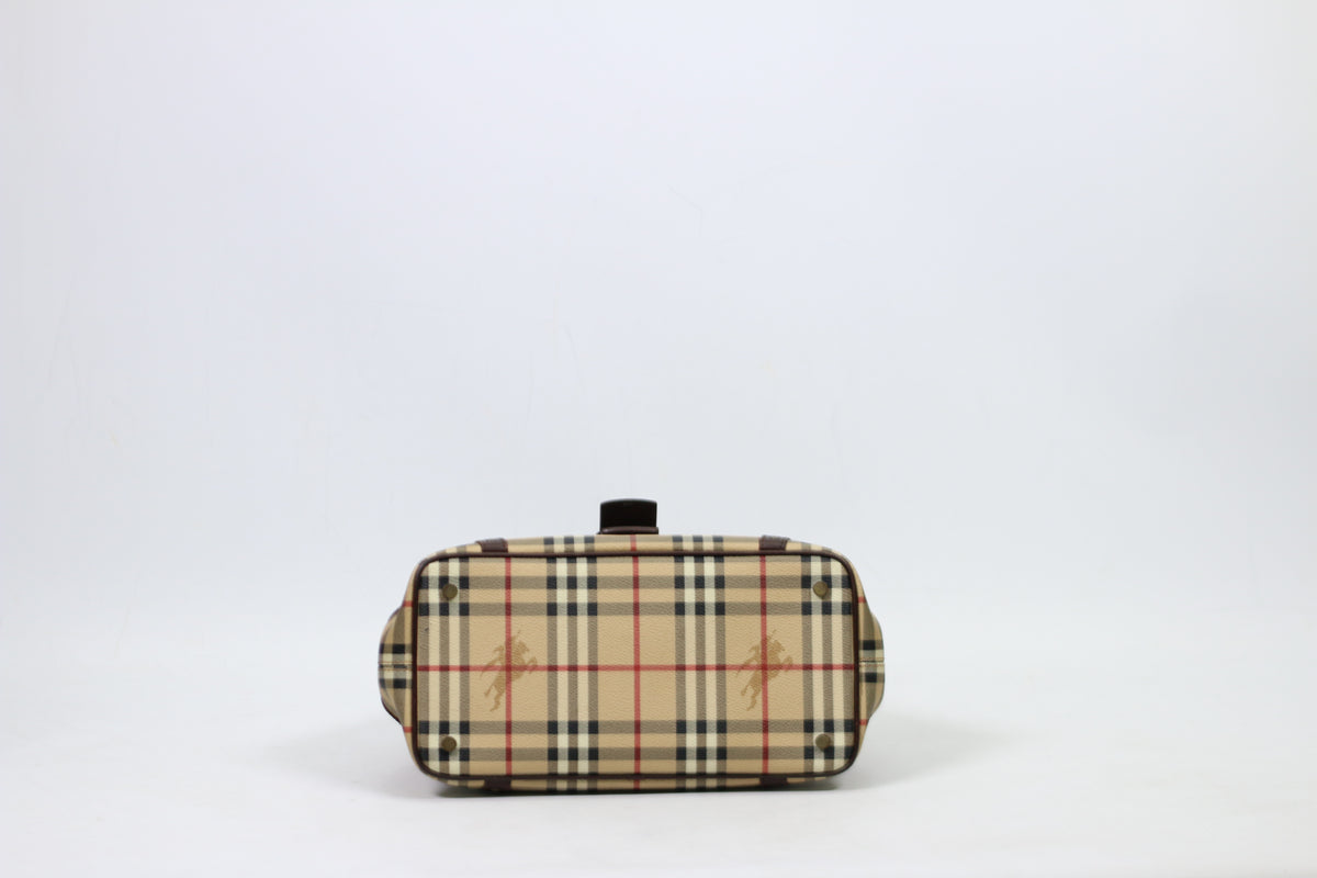 Burberry Brown PVC Haymarket Belt ONE Tote Bag 58CAL