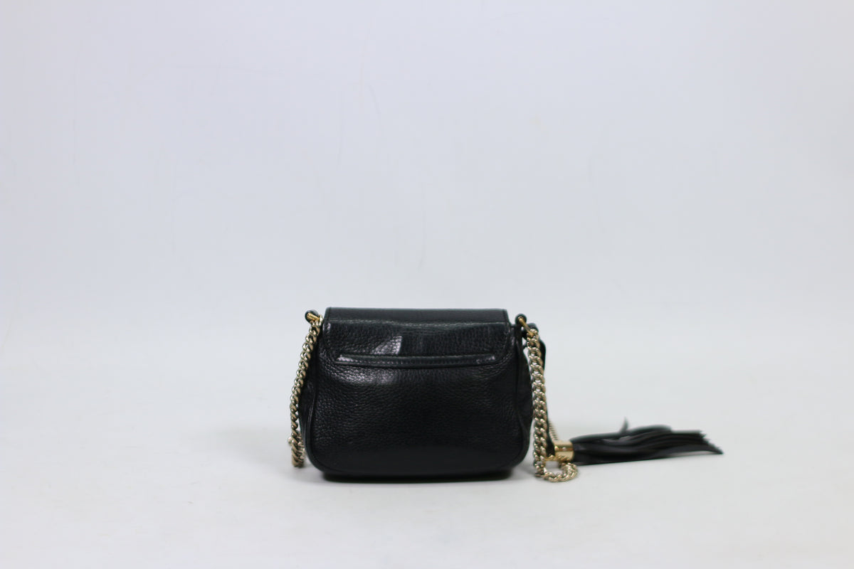 Gucci Black Leather Soho Flap Chain Mini Crossbody Bag 323190