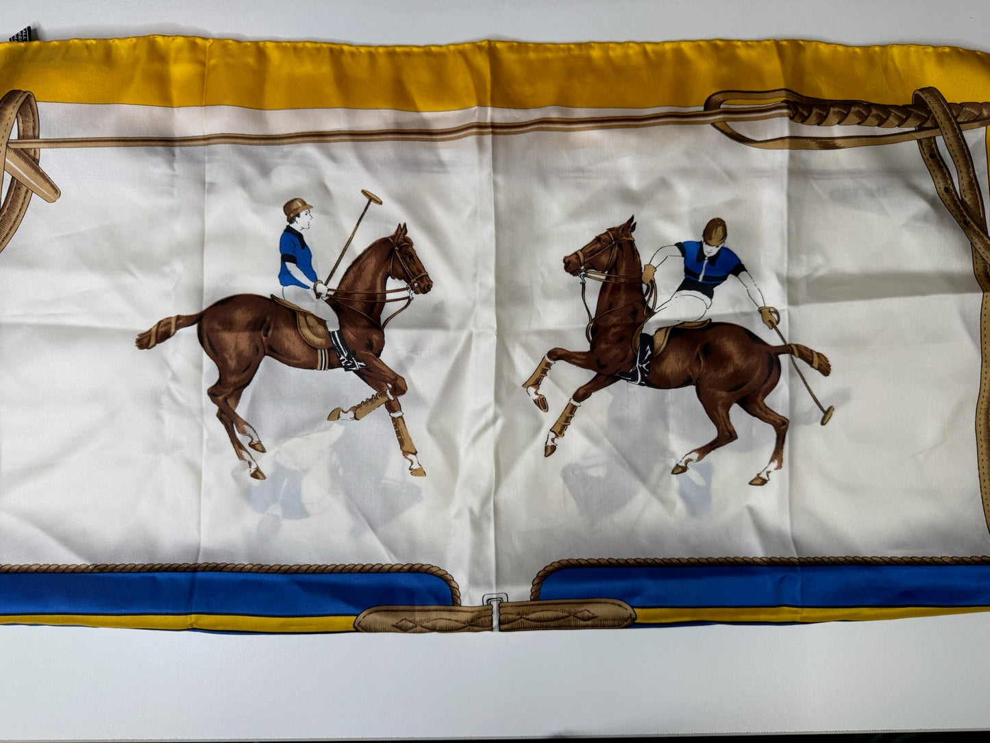 Celine Silk Scarf Featuring a Vibrant Equestrian Polo Scene (JP)