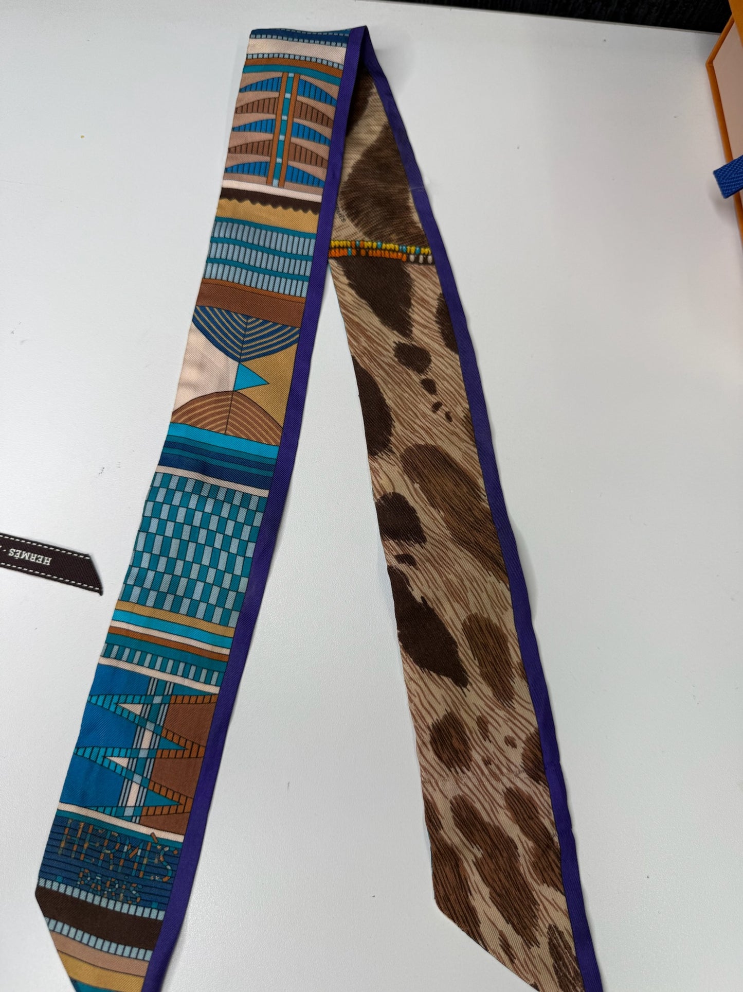 Hermès Twilly Scarf in a Geometric and Animal Print Design (JP)
