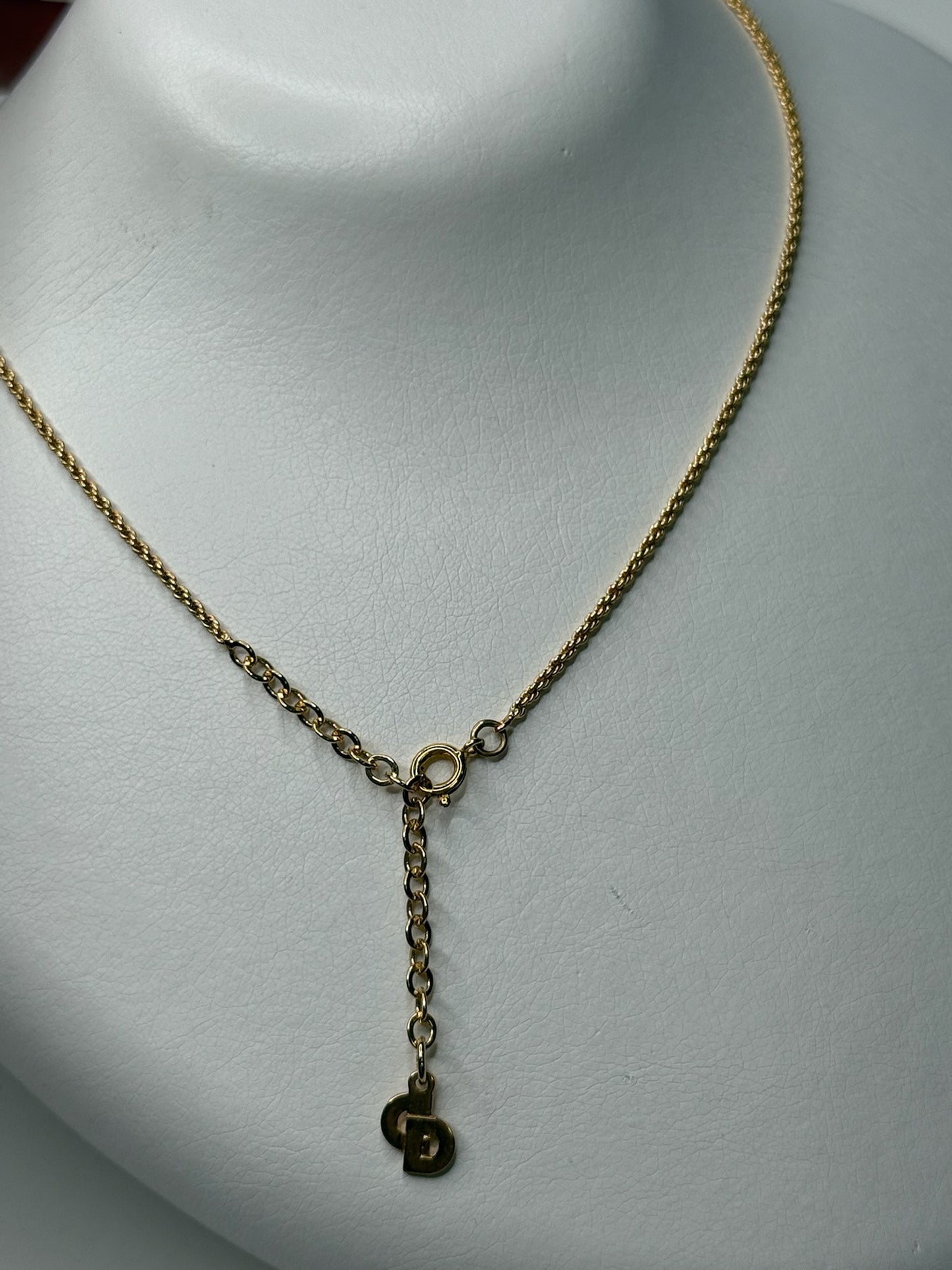 Christian Dior Gold-Plated Rhinestone Logo Heart Pendant Necklace (JP)