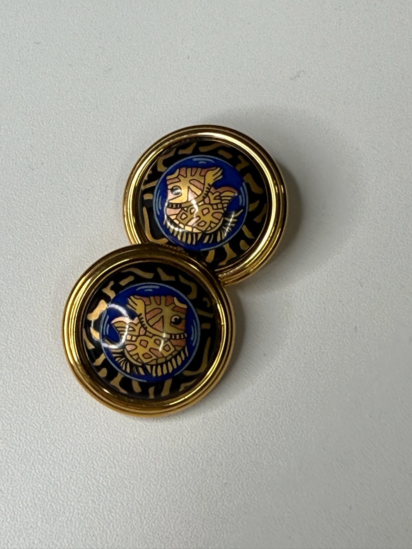 Vintage Hermès Enamel Fish Motif Clip-On Earrings (JP)