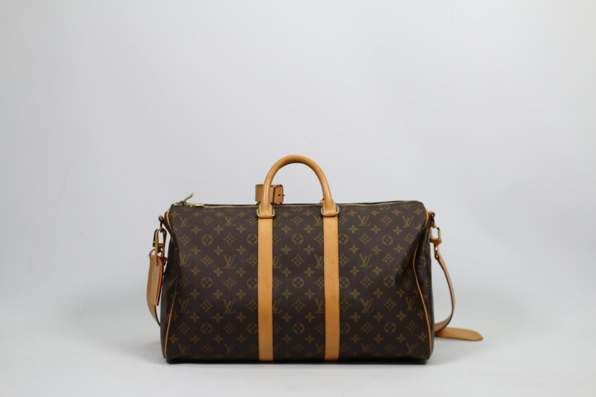 Louis Vuitton Brown PVC Monogram Canvas Keepall Bandouliere 45 Boston Shoulder Bag M41418