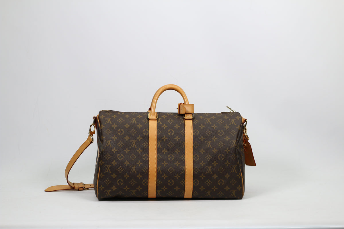 Louis Vuitton Brown PVC Monogram Canvas Keepall Bandouliere 45 Boston Shoulder Bag M41418