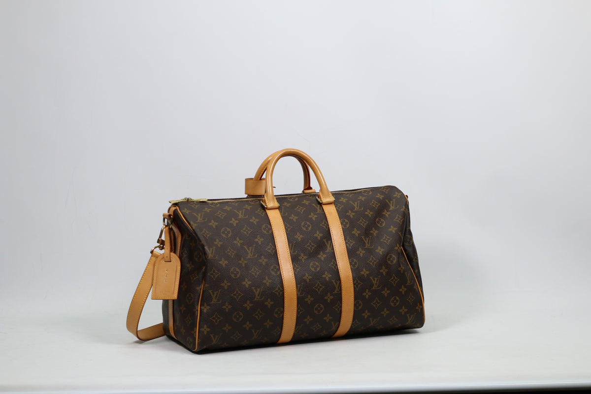 Louis Vuitton Brown PVC Monogram Canvas Keepall Bandouliere 45 Boston Shoulder Bag M41418