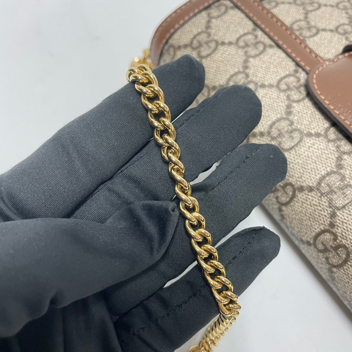Gucci Brown PVC GG Horsebit Chain Mini Shoulder Bag 752002 (V072100421P)