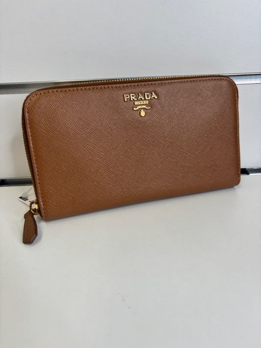 Prada Saffiano Leather Zip Around Long Wallet Caramel K72