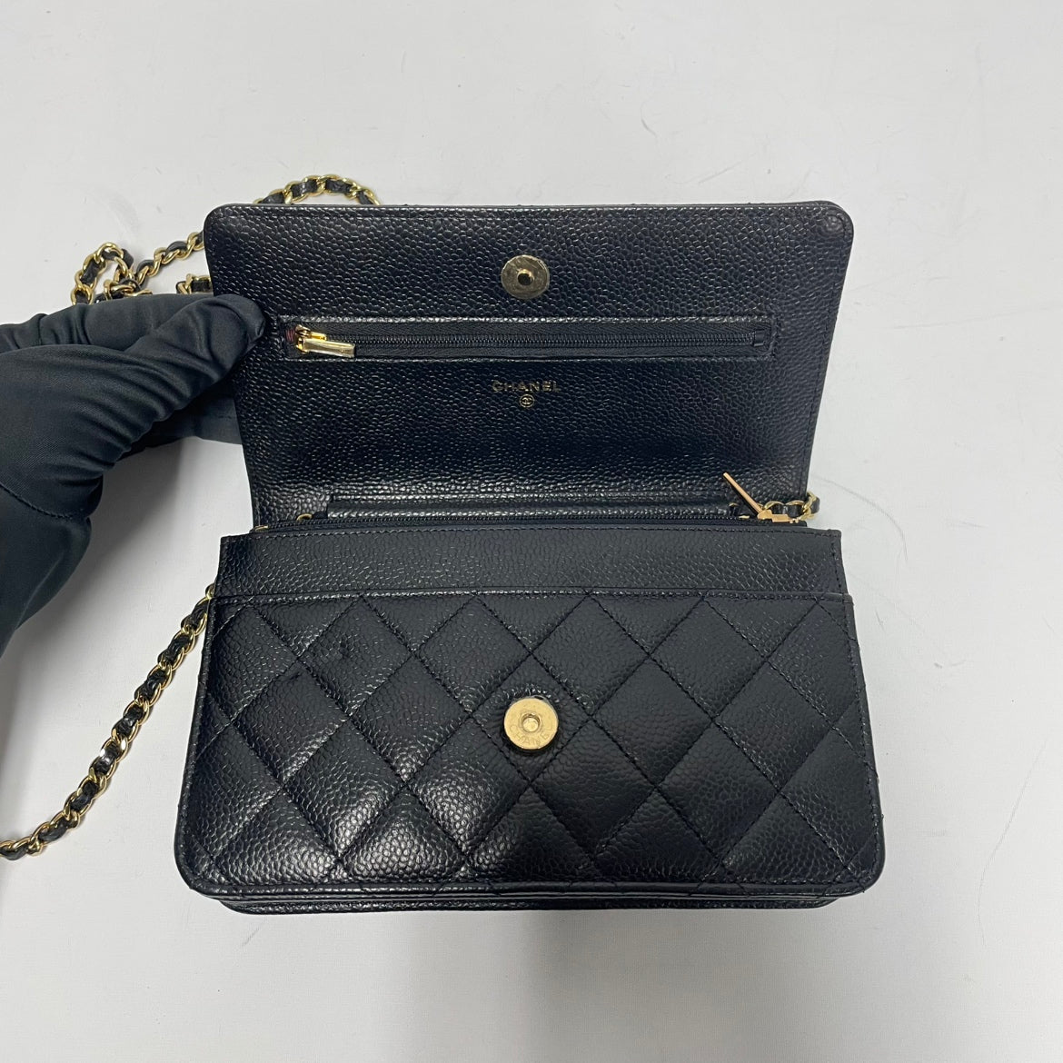 Chanel Black Caviar Skin Wallet On Chain ONE Crossbody Bag A33814 (V38190418H)