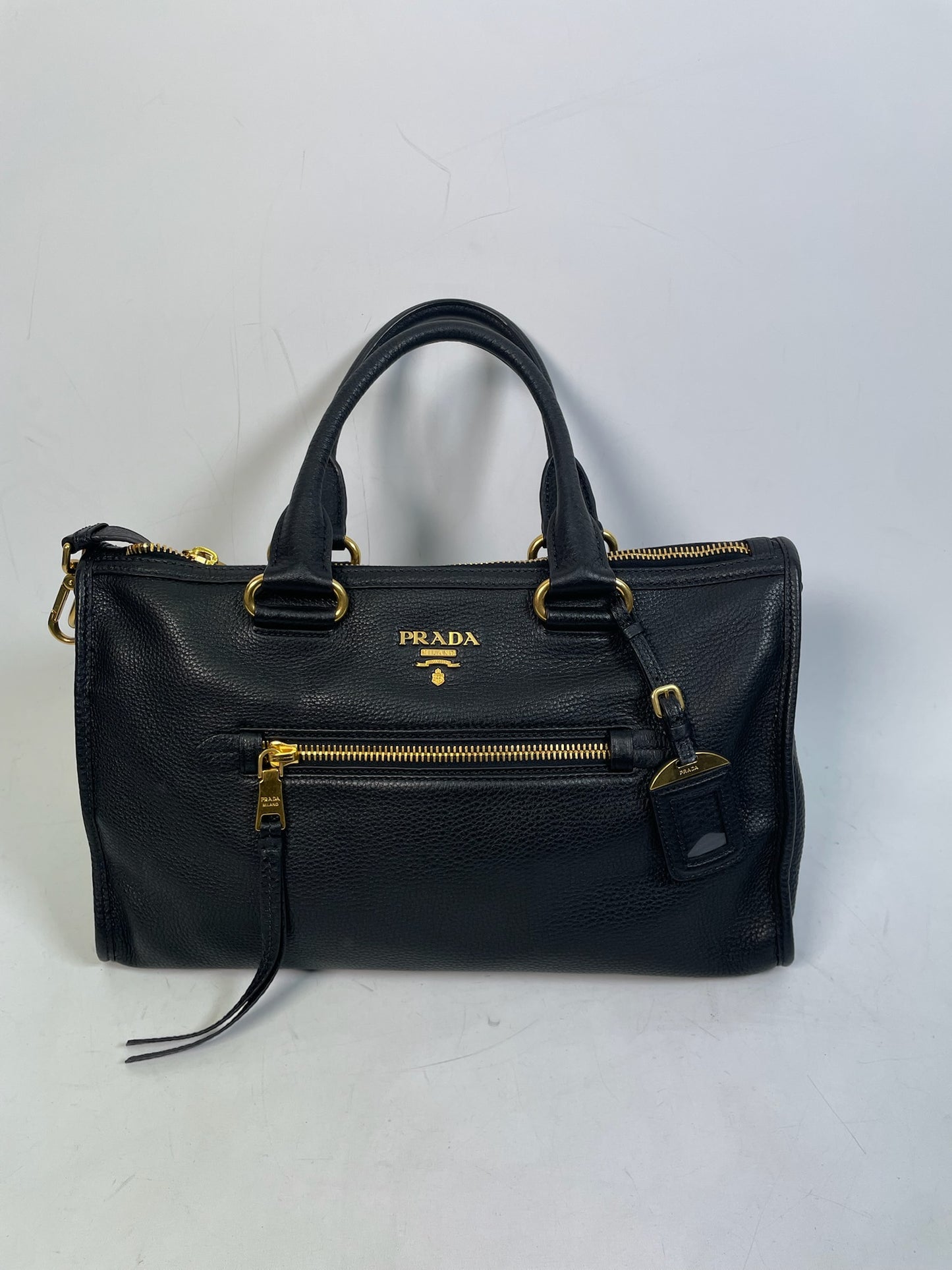 M0707-14 Prada Cervo Leather East West Top Handle Bag