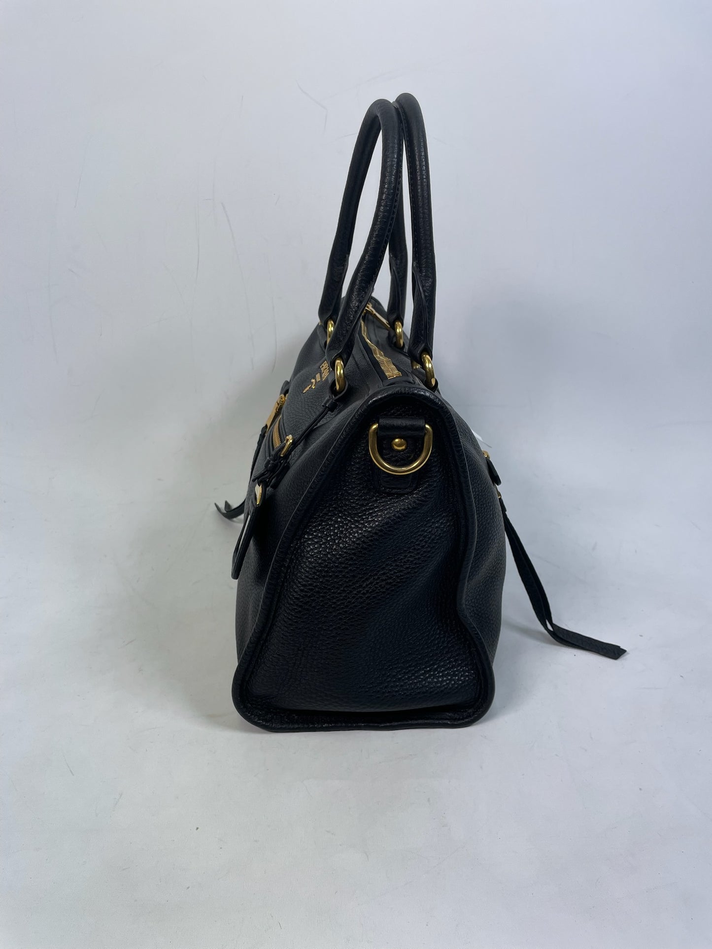 M0707-14 Prada Cervo Leather East West Top Handle Bag