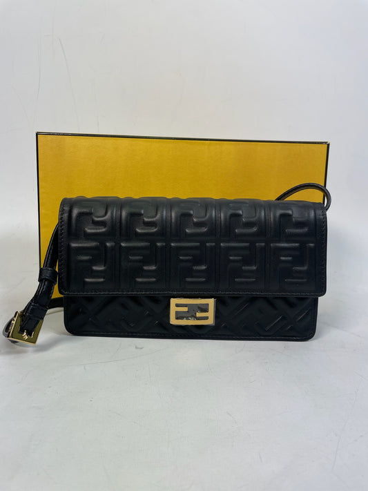 M0707-25 Fendi Baguette Wallet on Strap in Black Nappa Leather