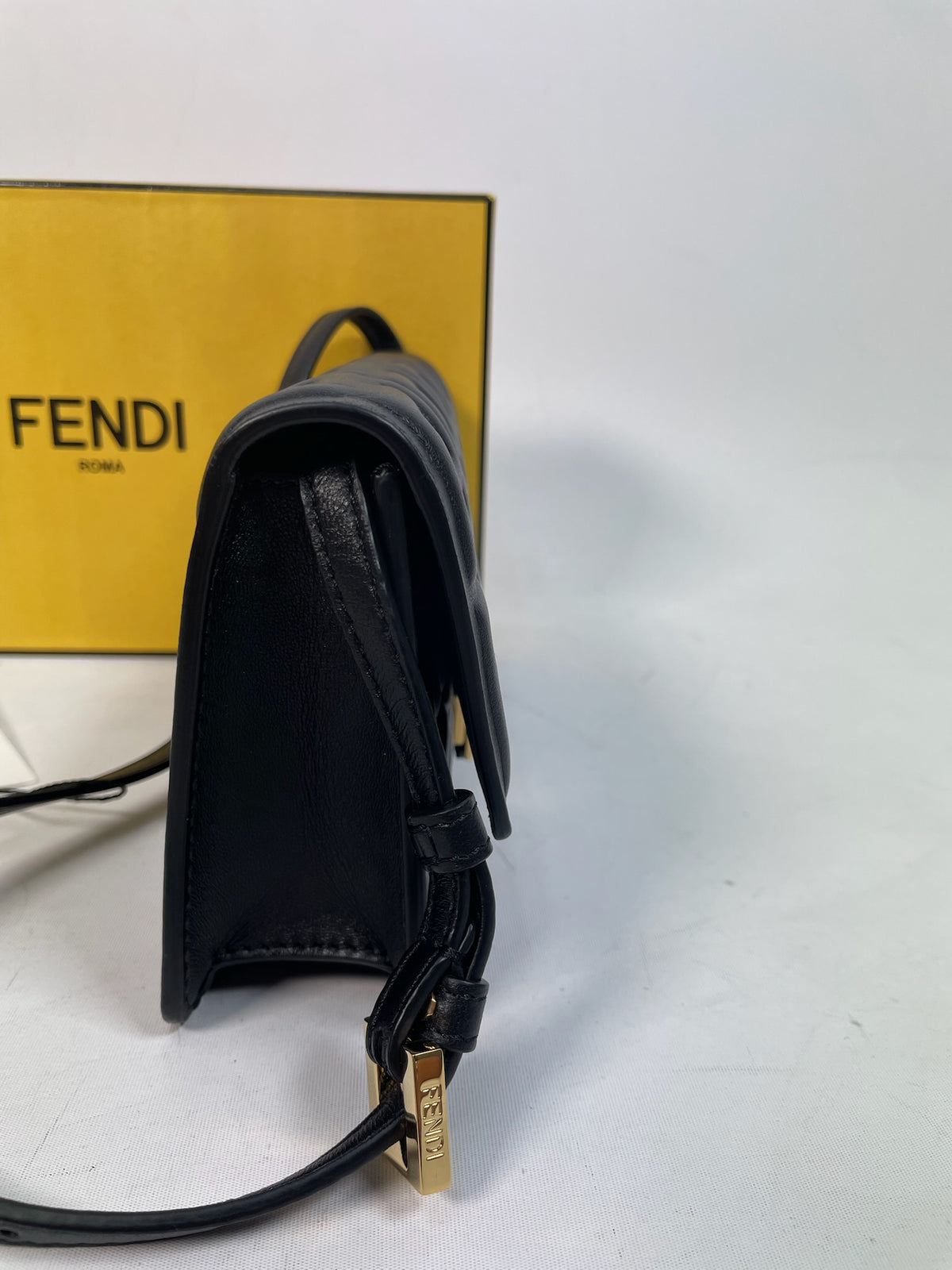 M0707-25 Fendi Baguette Wallet on Strap in Black Nappa Leather
