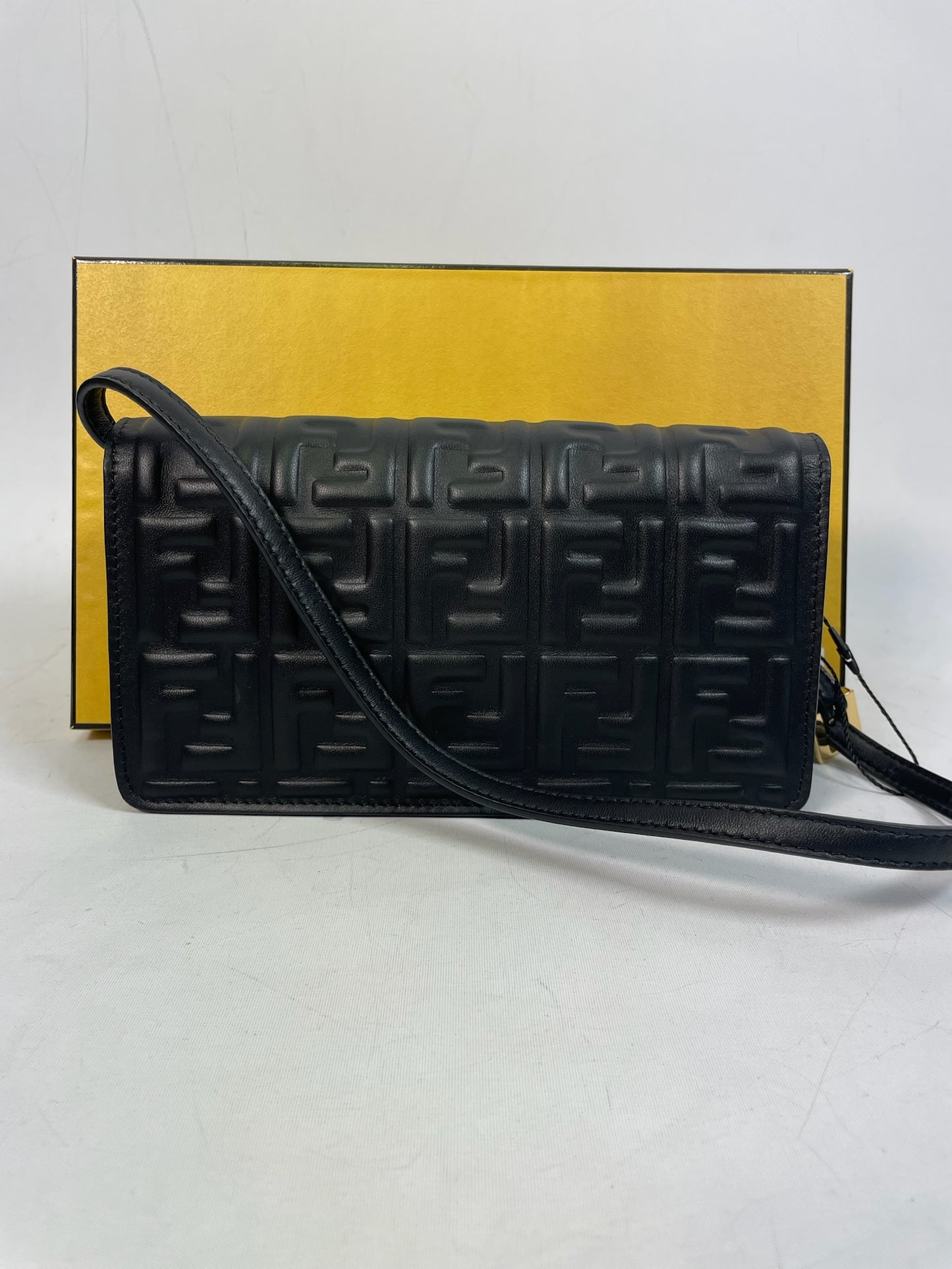 M0707-25 Fendi Baguette Wallet on Strap in Black Nappa Leather