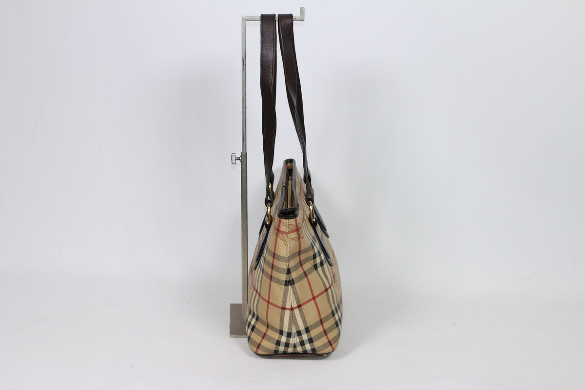 Burberry Brown PVC Haymarket Nova Check Hobo ONE Shoulder Bag 35310021