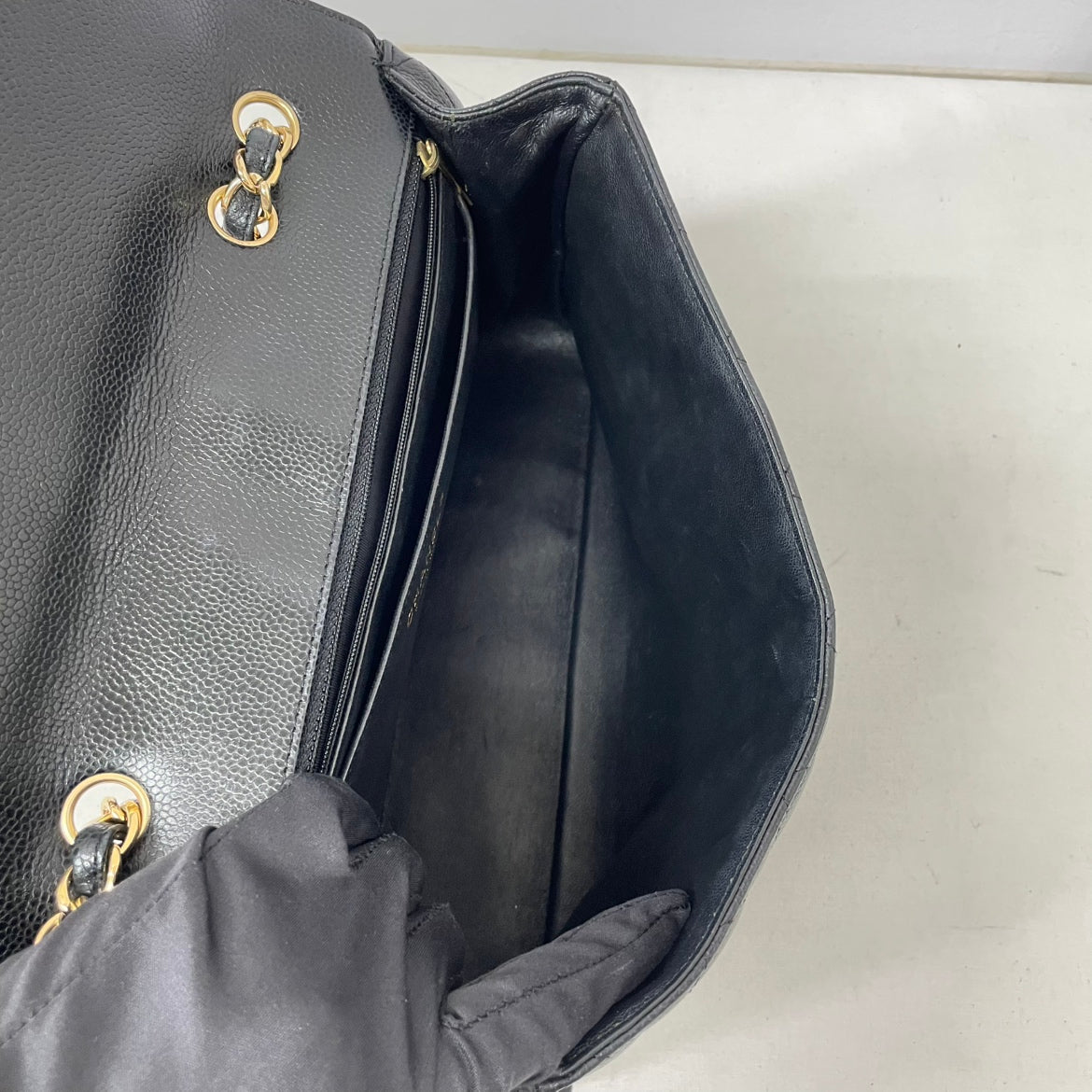 Chanel Black Caviar Leather Gold-Tone Classic Large Shoulder Bag A58600