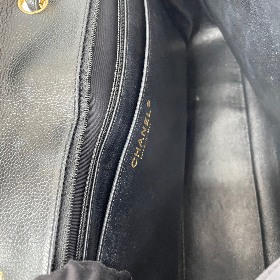 Chanel Black Caviar Leather Gold-Tone Classic Large Shoulder Bag A58600