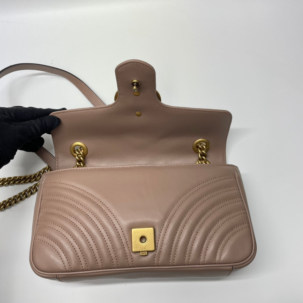Gucci Beige Leather Matelasse GG Marmont Small Shoulder Bag 443497 (V07245310P)