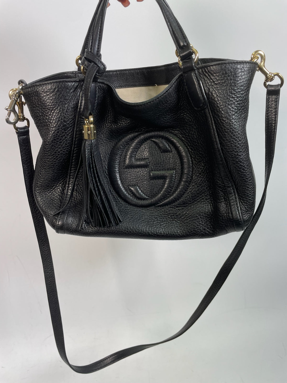 M0707-71 Gucci Soho Shoulder Bag in Black Pebbled Leather