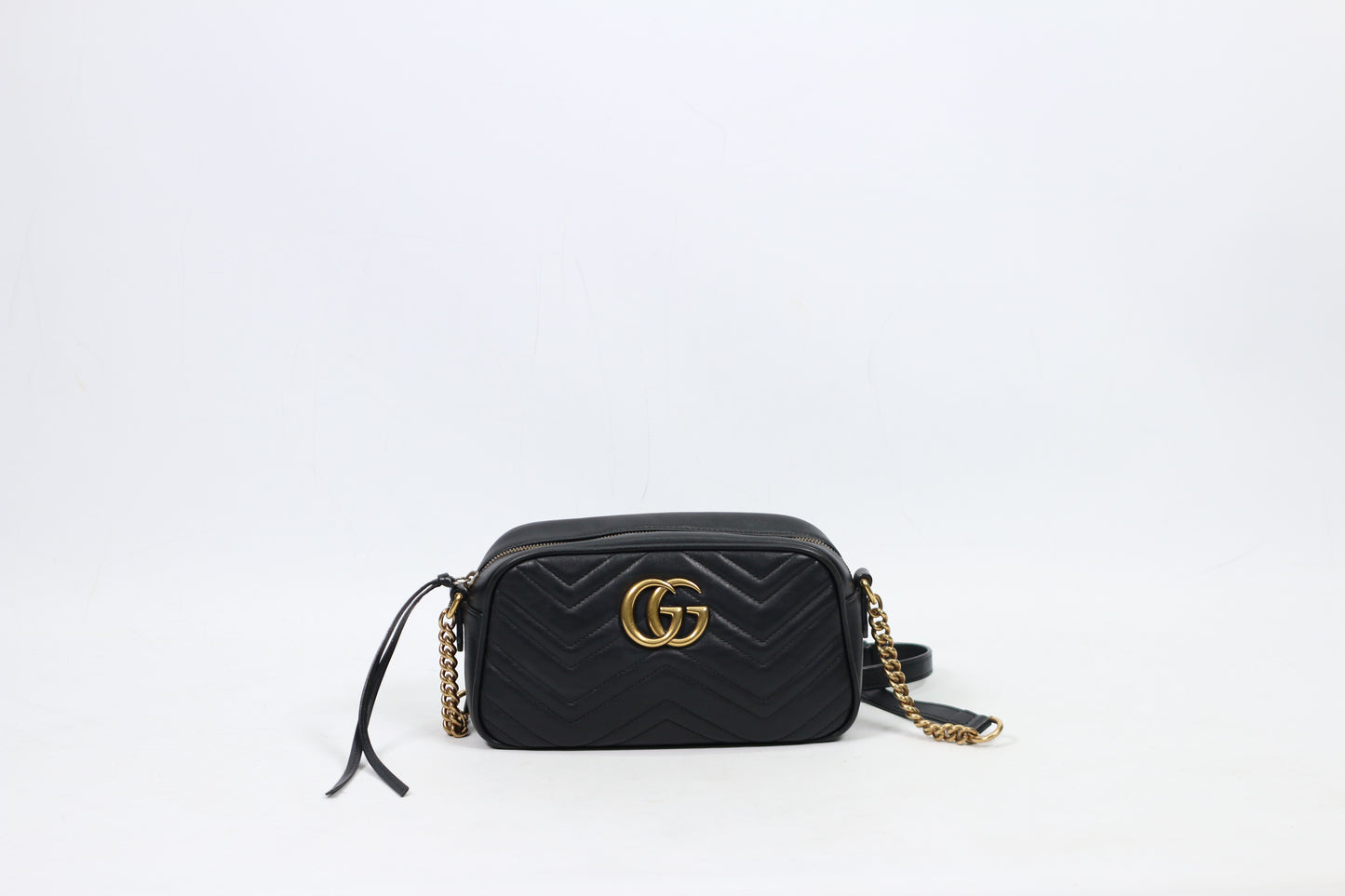Gucci Black Leather Matelasse GG Marmont Small Crossbody Bag 447632