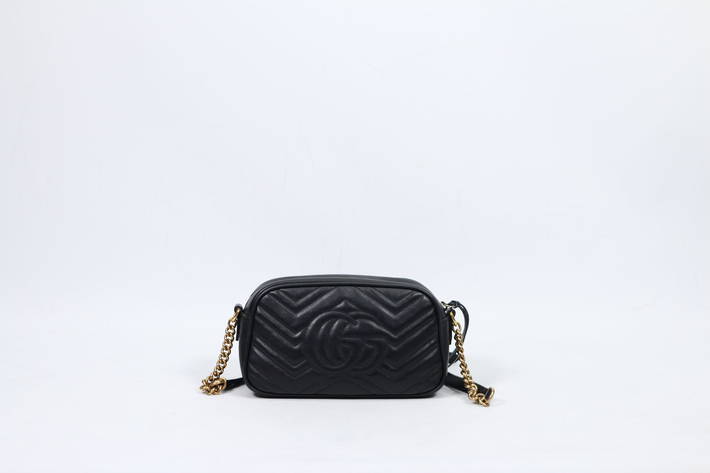 Gucci Black Leather Matelasse GG Marmont Small Crossbody Bag 447632