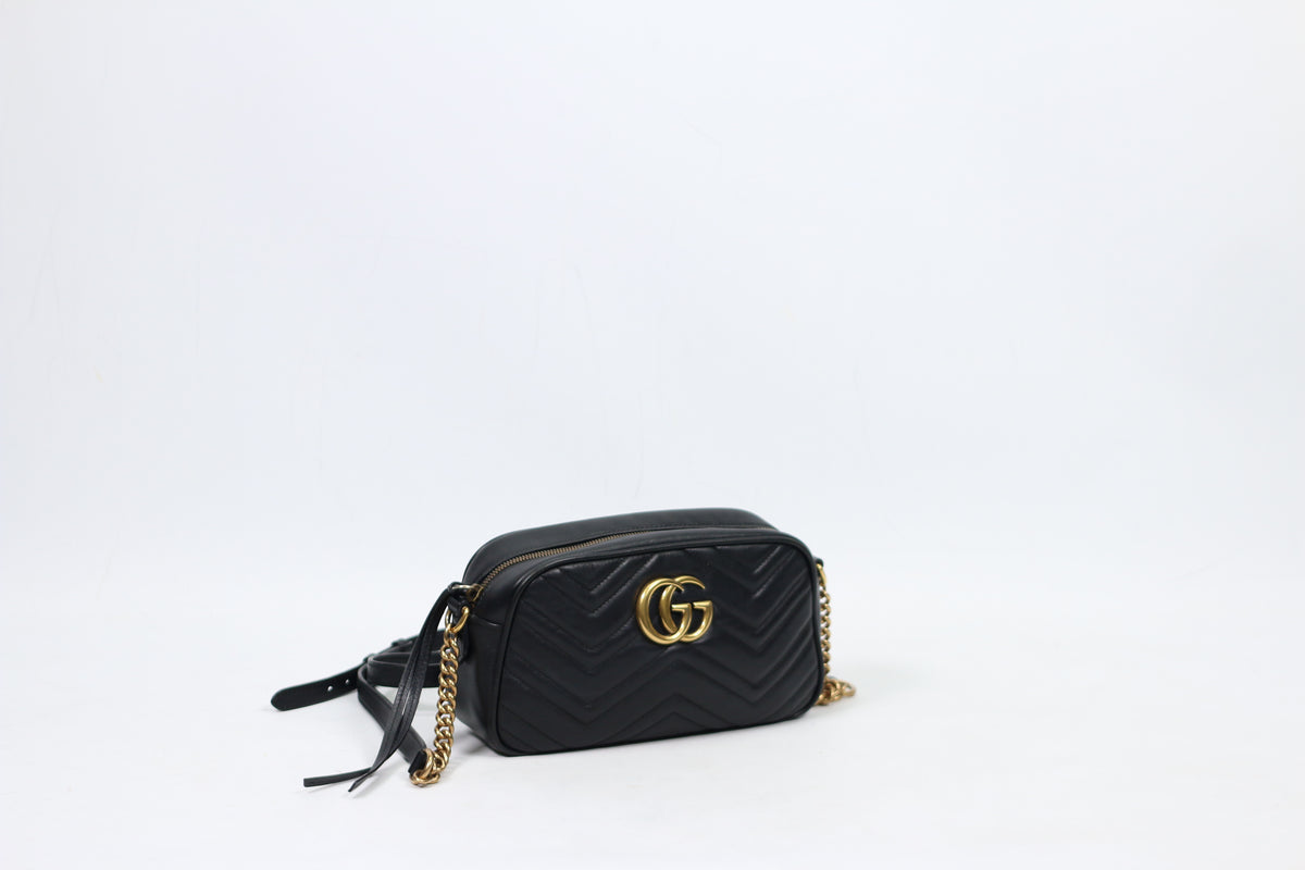 Gucci Black Leather Matelasse GG Marmont Small Crossbody Bag 447632