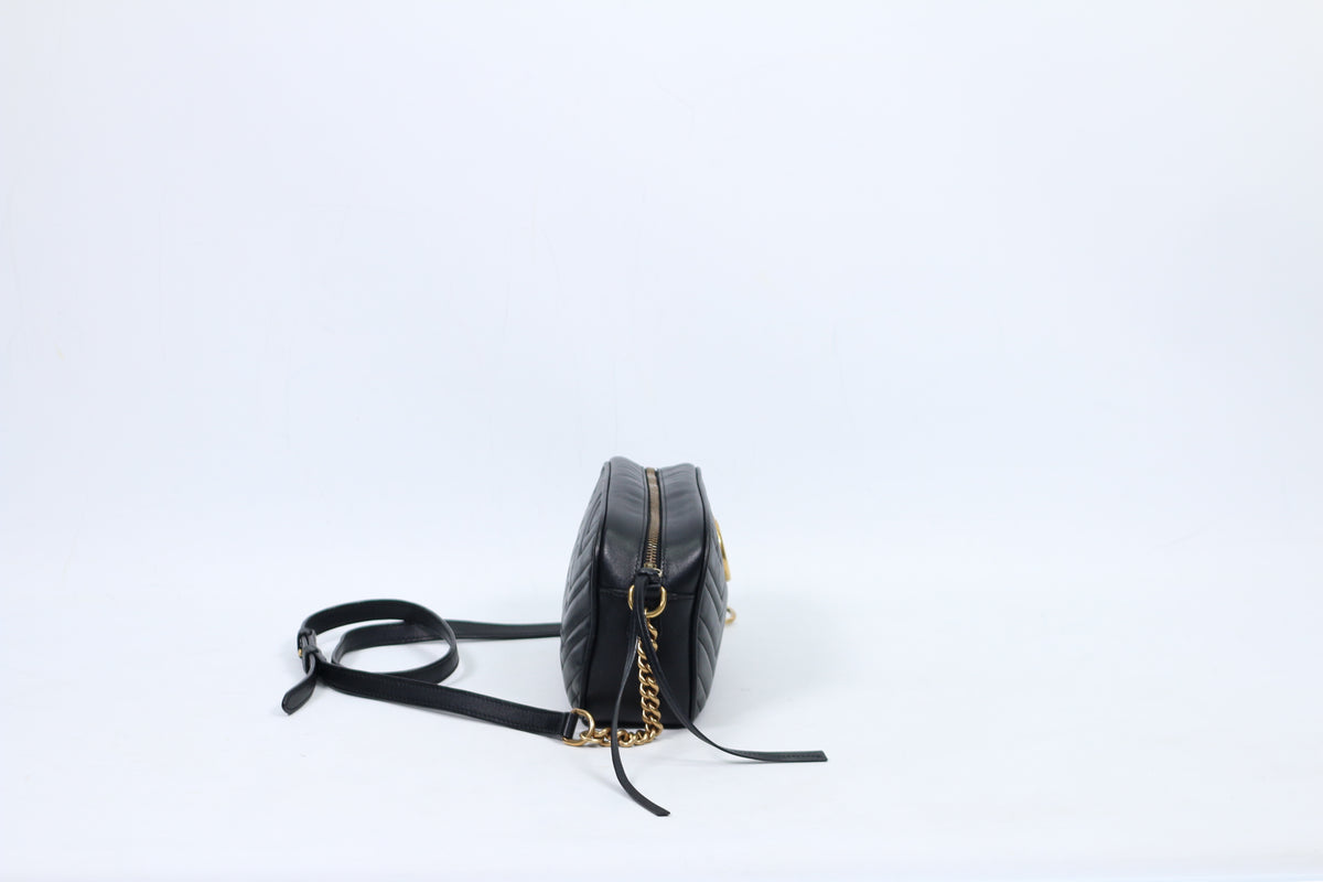 Gucci Black Leather Matelasse GG Marmont Small Crossbody Bag 447632