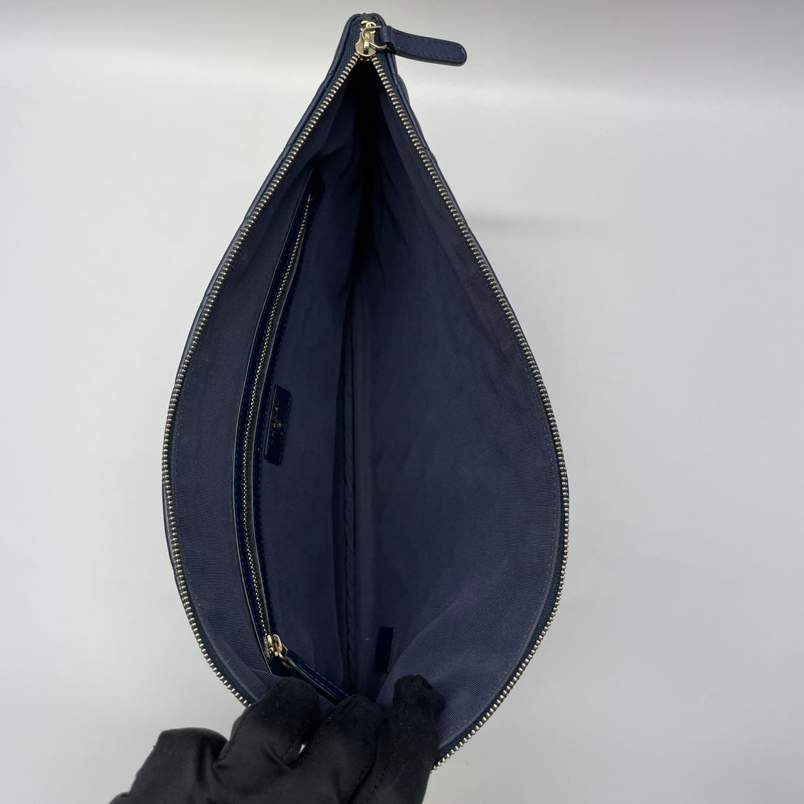 Chanel Navy Lambskin Vintage Silver Hardware Logo Large Clutch Bag A69251 (V03890311P)