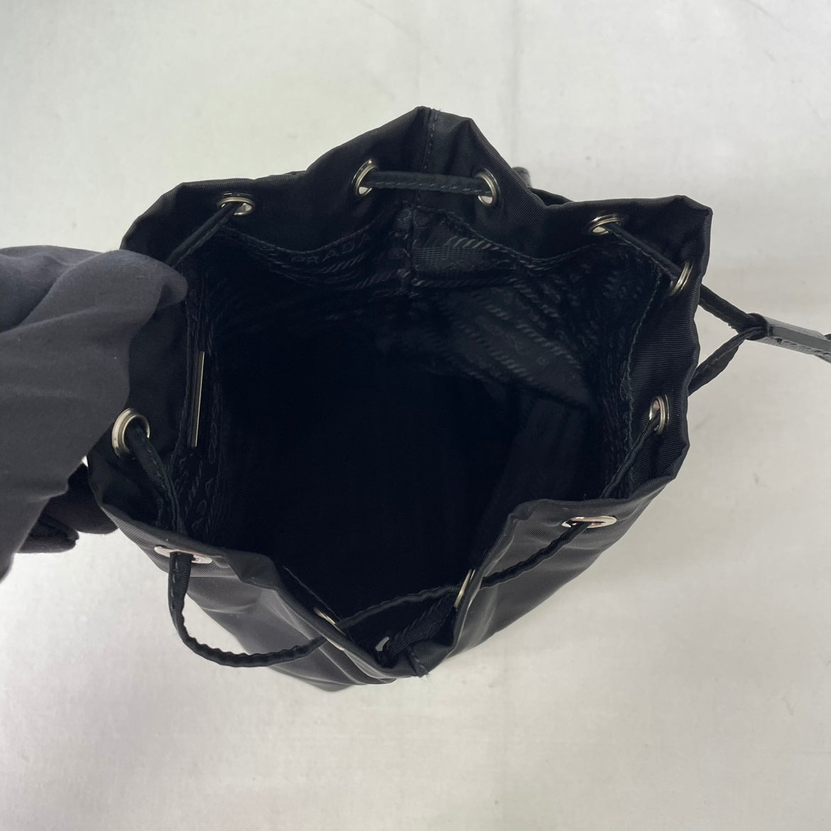 Prada Black Re-Nylon Triangle Logo Bucket ONE Pouch 1NS369