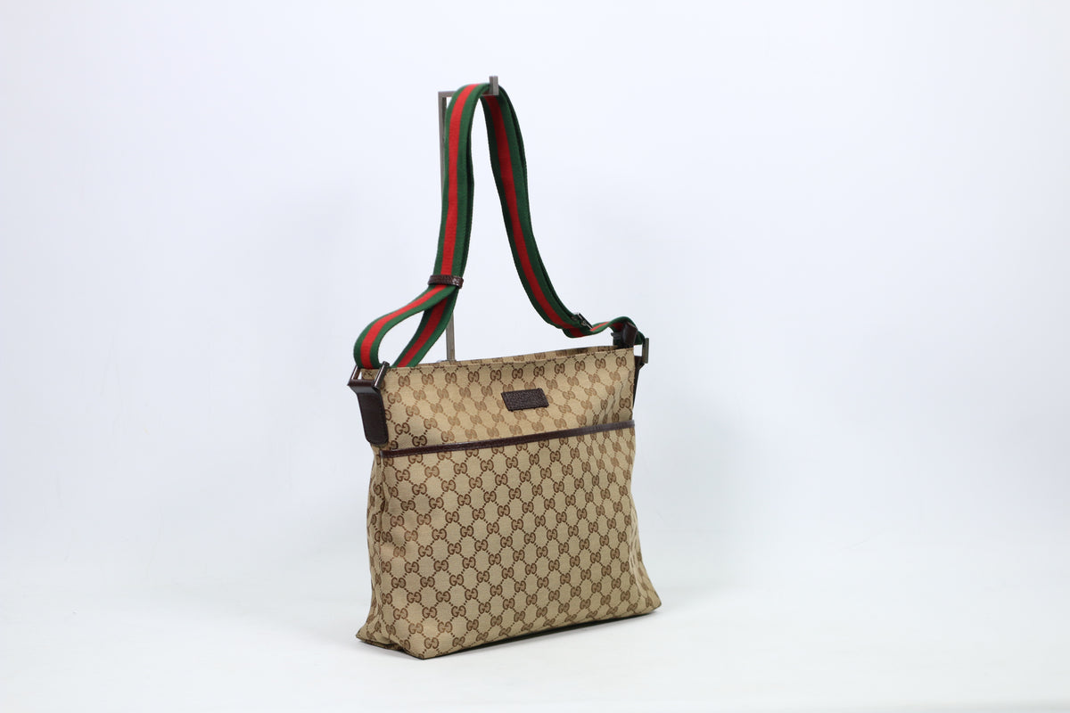 Gucci Brown Jacquard GG Tricolor Strap ONE Crossbody Bag 189751