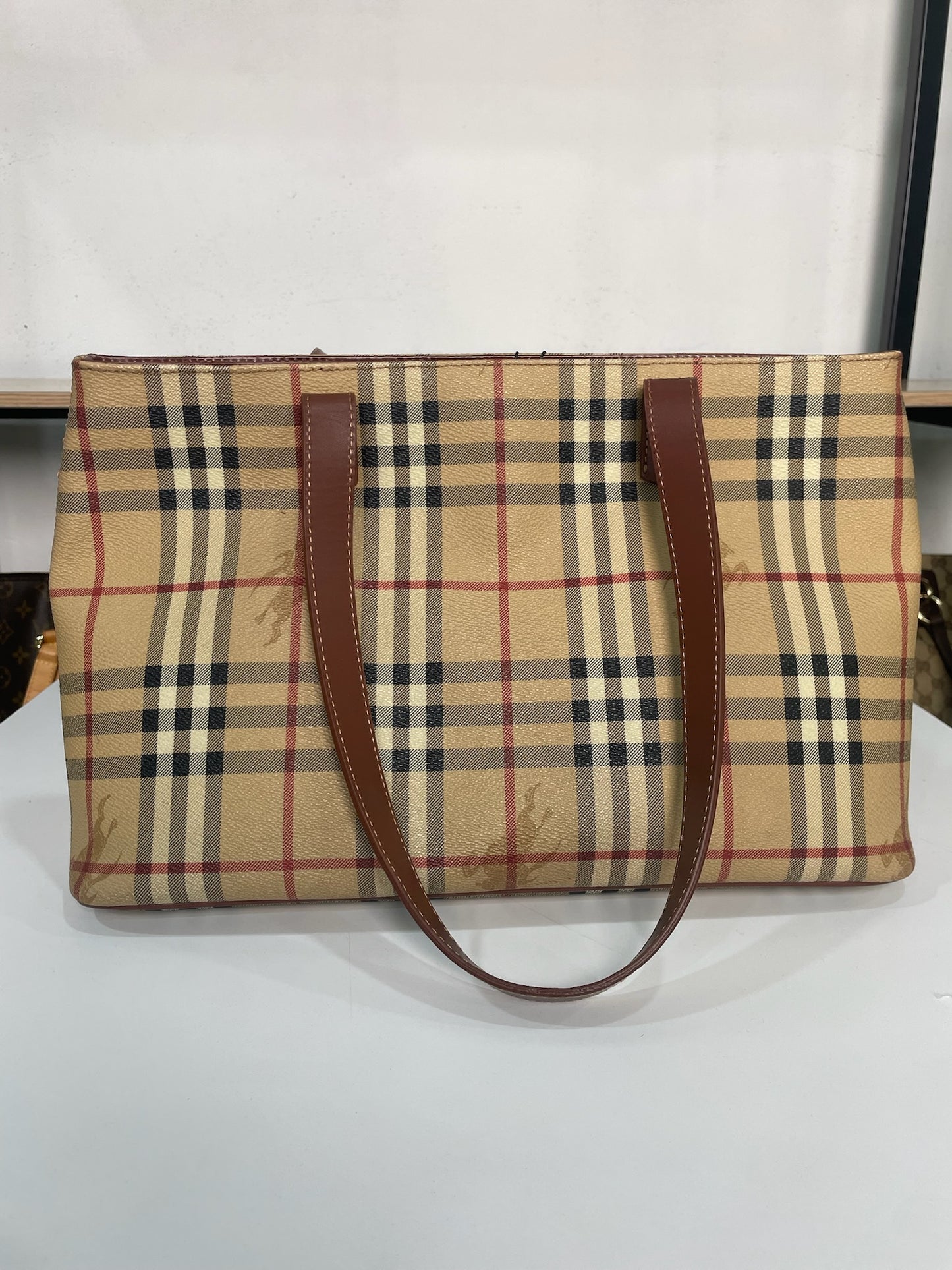 M0707-85 Burberry Haymarket Check Coated Canvas Tote Bag