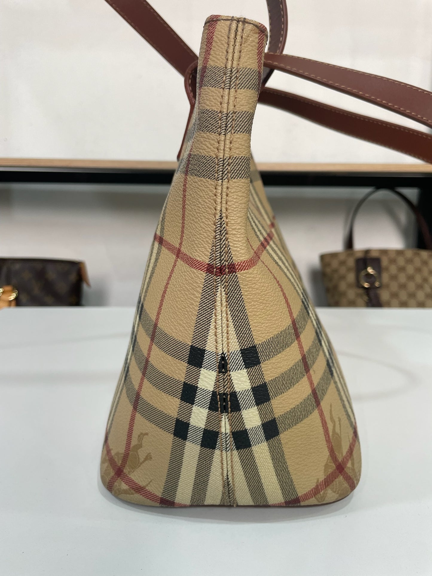 M0707-85 Burberry Haymarket Check Coated Canvas Tote Bag