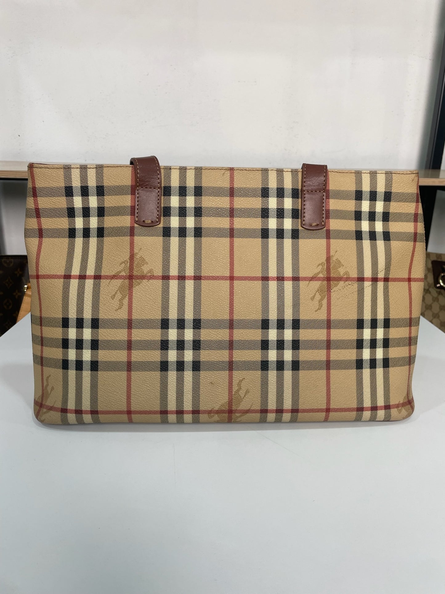 M0707-85 Burberry Haymarket Check Coated Canvas Tote Bag